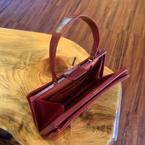 Vintage Saks Fifth Avenue red leather clutch purse with handle